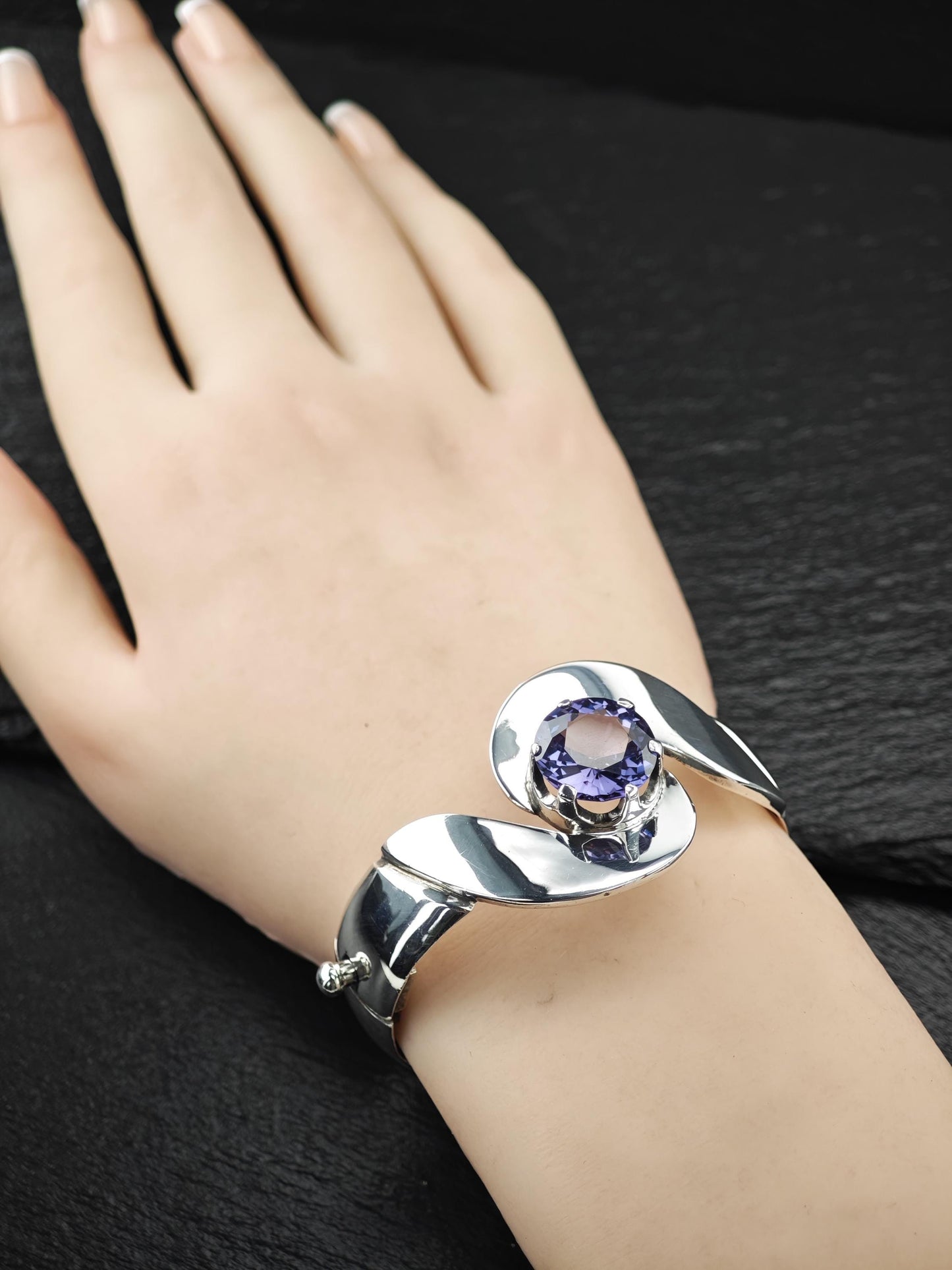 Synthetic Alexandrite Ballesteros Taxco Bangle Bracelet Sterling Silver