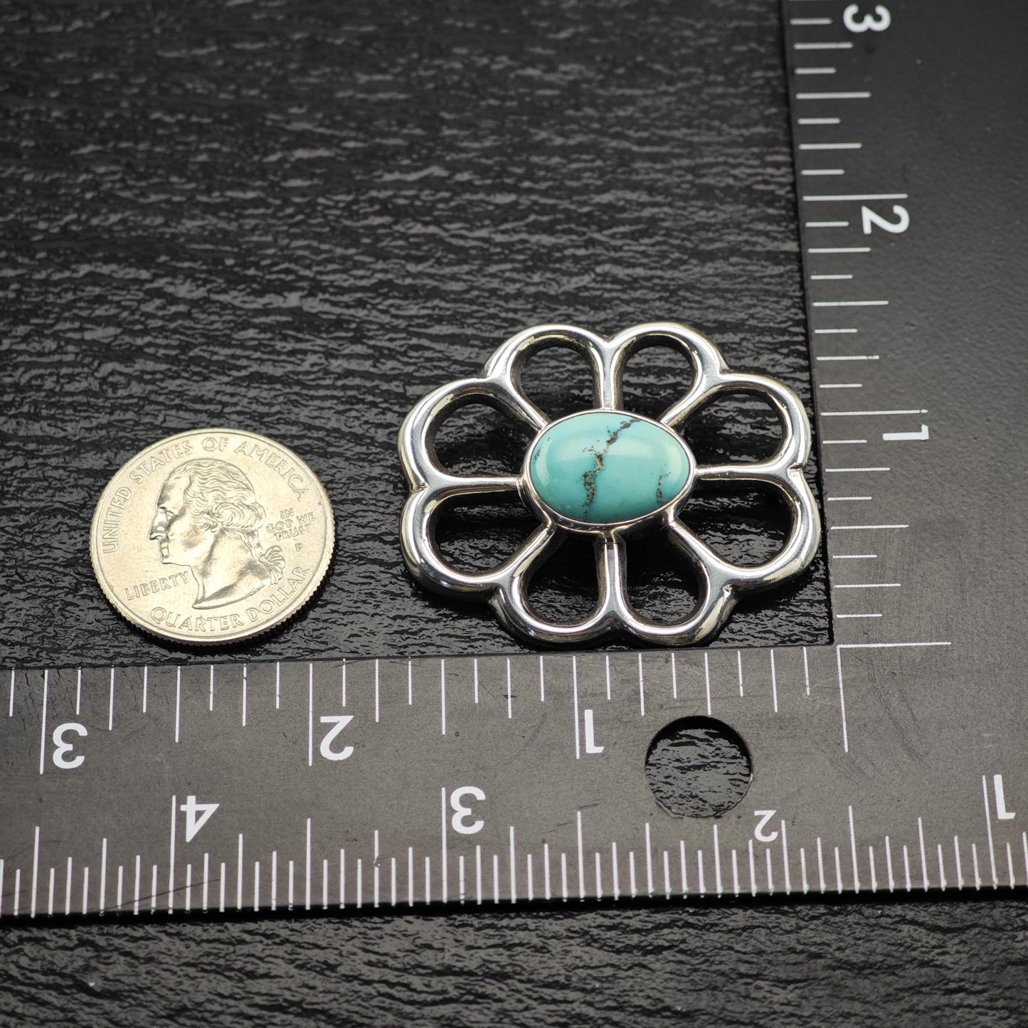 Southwest Sandcast, Blue Turquoise Brooch Sterling Silver