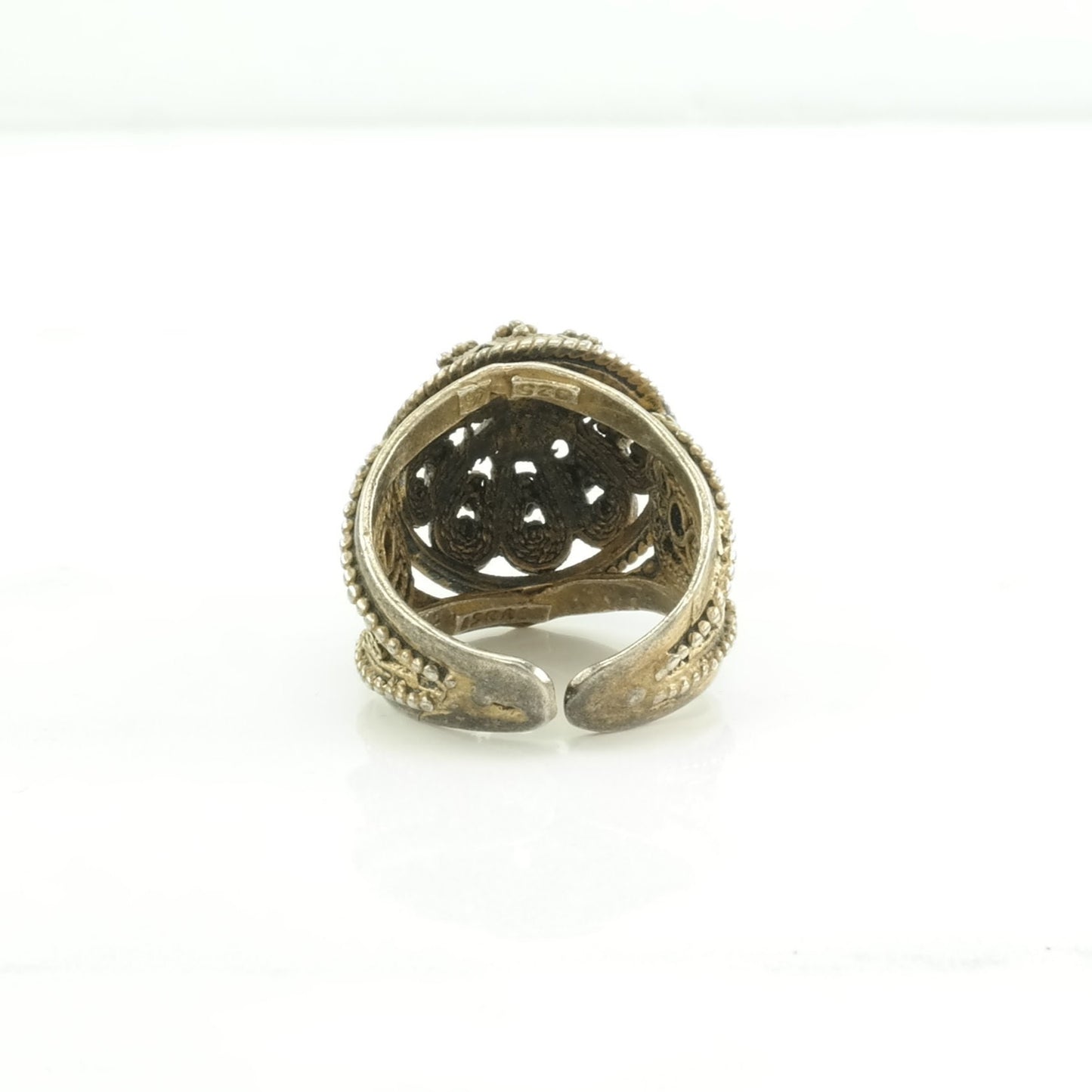 Israel Silver Ring Brass Toned Filigree Sterling Size 8 (adjustable)