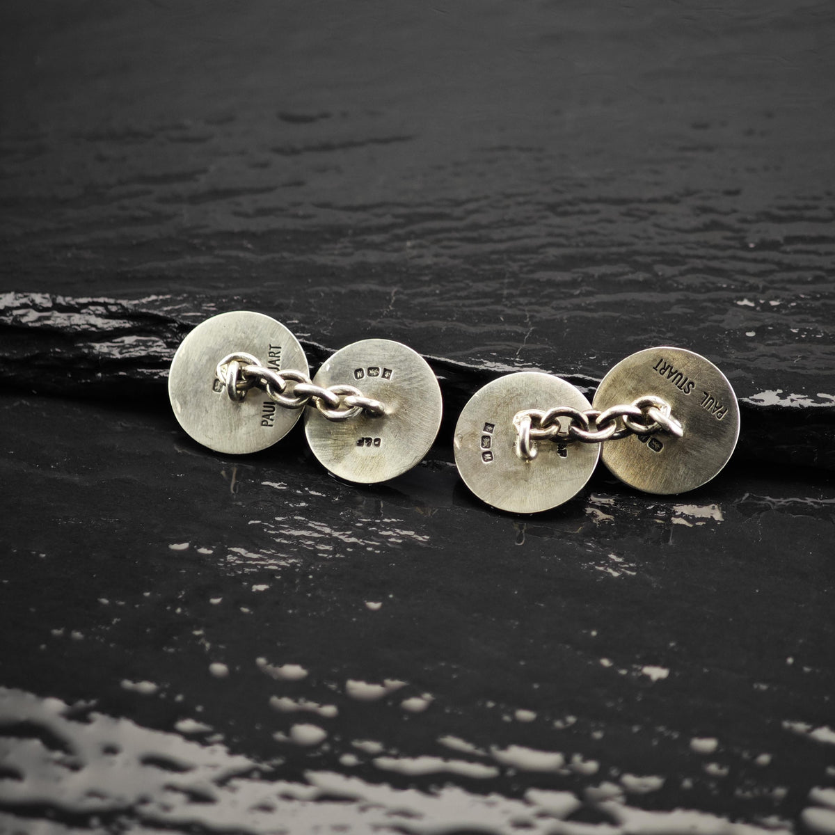 1986 Deakin Francis Guilloche Blue Enamel Sterling Silver Cufflinks MISC0435