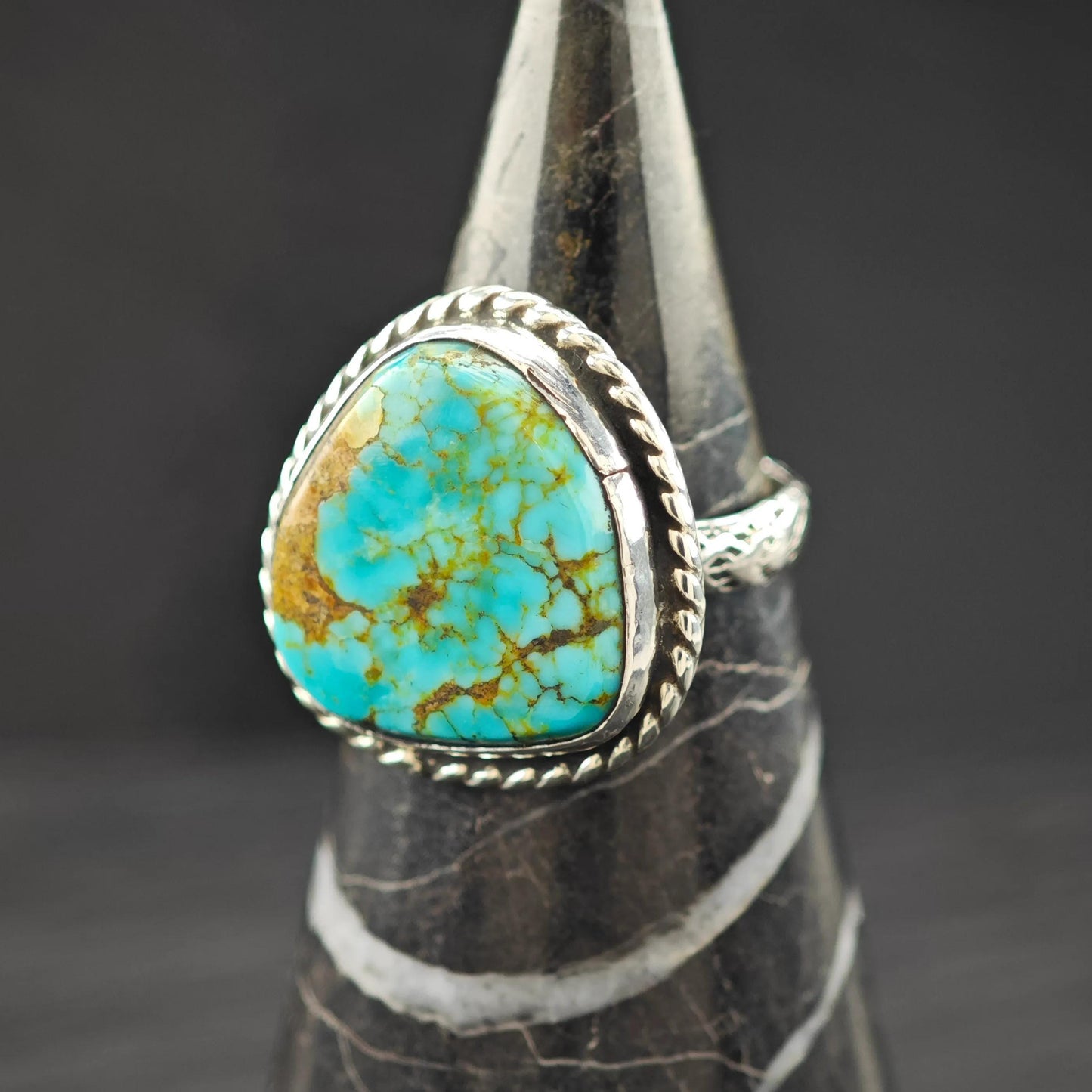 Southwest Spiderweb Turquoise Ring Sterling Silver Size 5 3/4