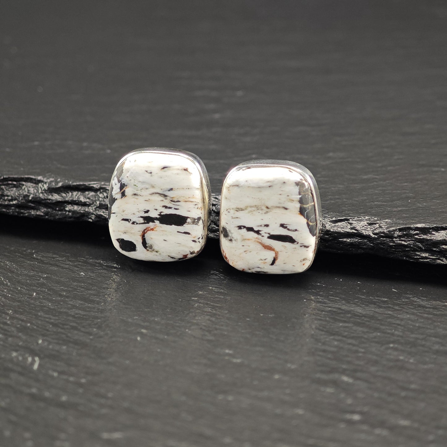 Peyote Bird Multi-color White Buffalo Stud Earrings Sterling Silver