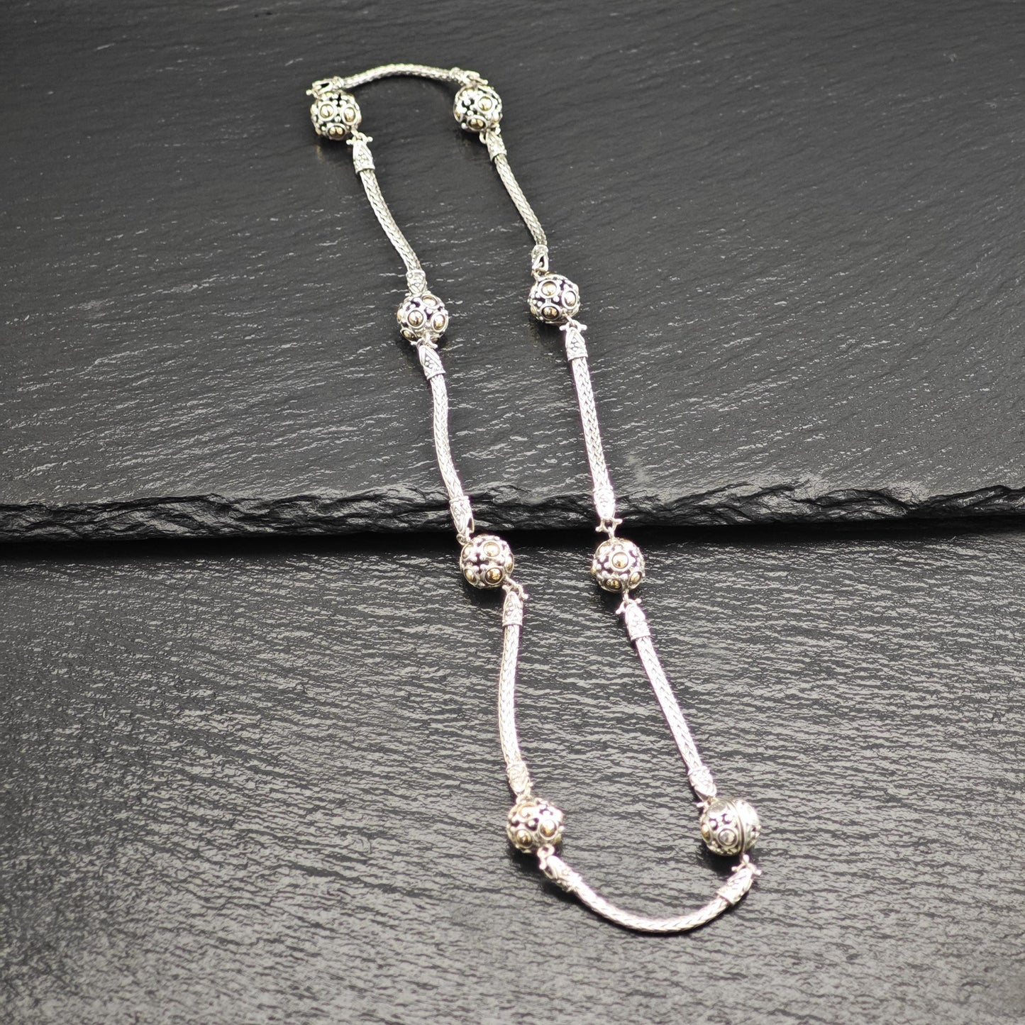 Vintage John Hardy 18k Gold Sterling Silver Ball Station Necklace Jaisalmer Design N2583