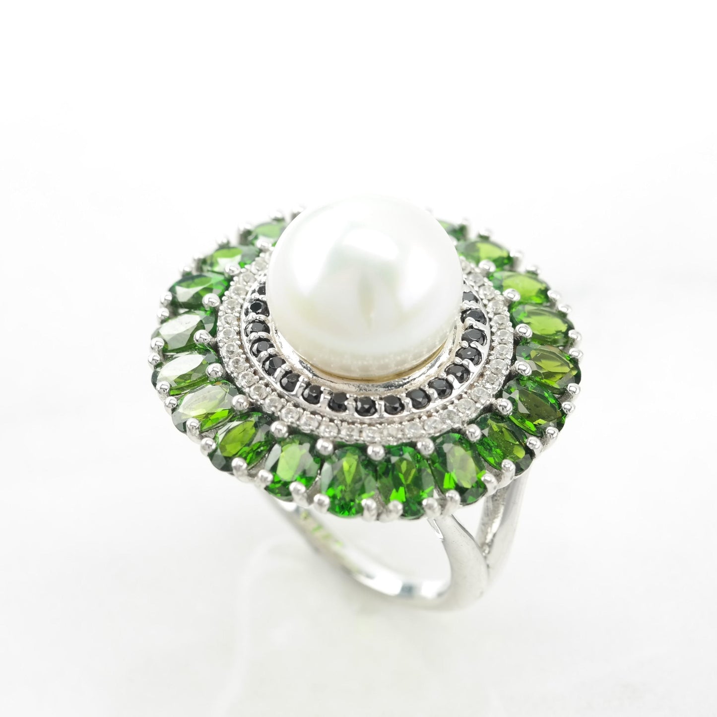 Chrome Diopside Pearl Sterling Silver Ring