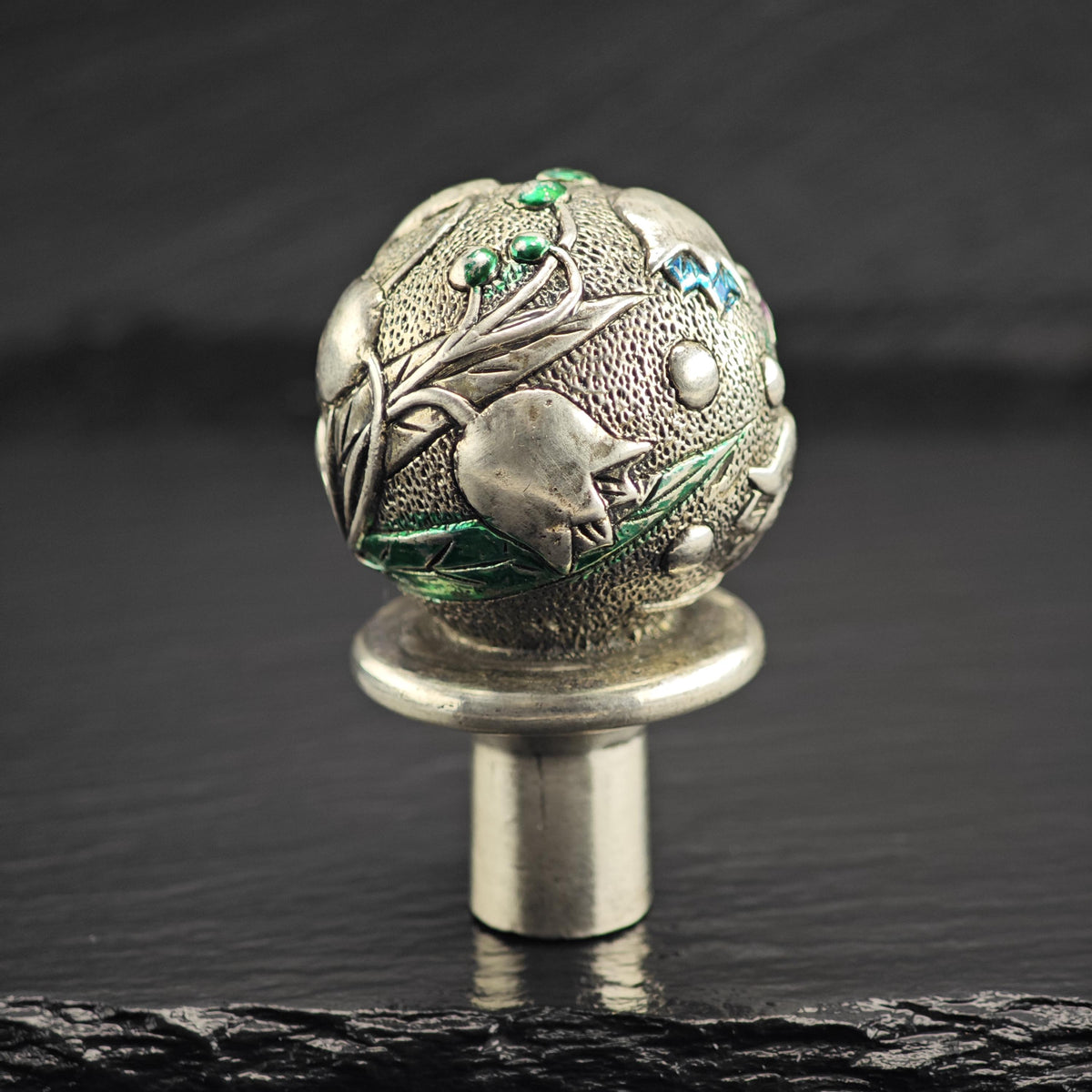 Antique Sterling Silver Floral Enamel Accent Bottle Stopper 800 Silver MISC0396