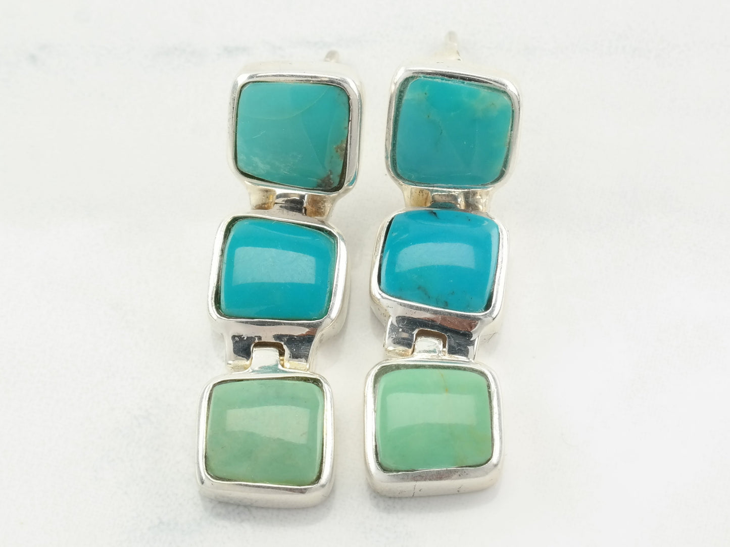 Southwest Sterling Silver Blue Green Turquoise Earrings Stud Dangle