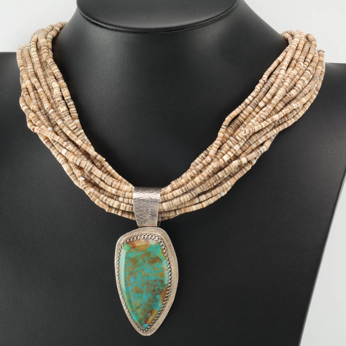 Ralph Sena Heishi Beads, Turquoise 15 Strand Sterling Silver Necklace N2417