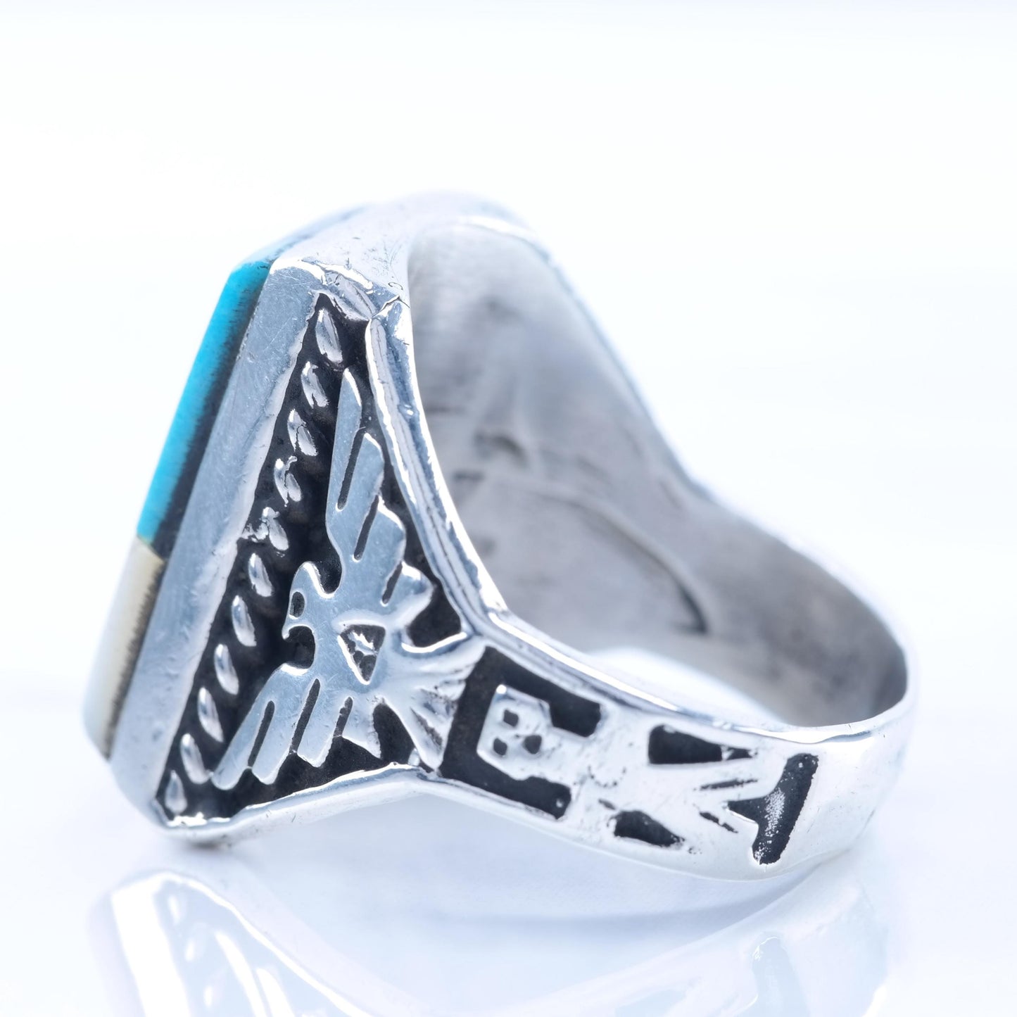 Southwest Inlay Eagle Sterling Silver Ring Size 10 1/4