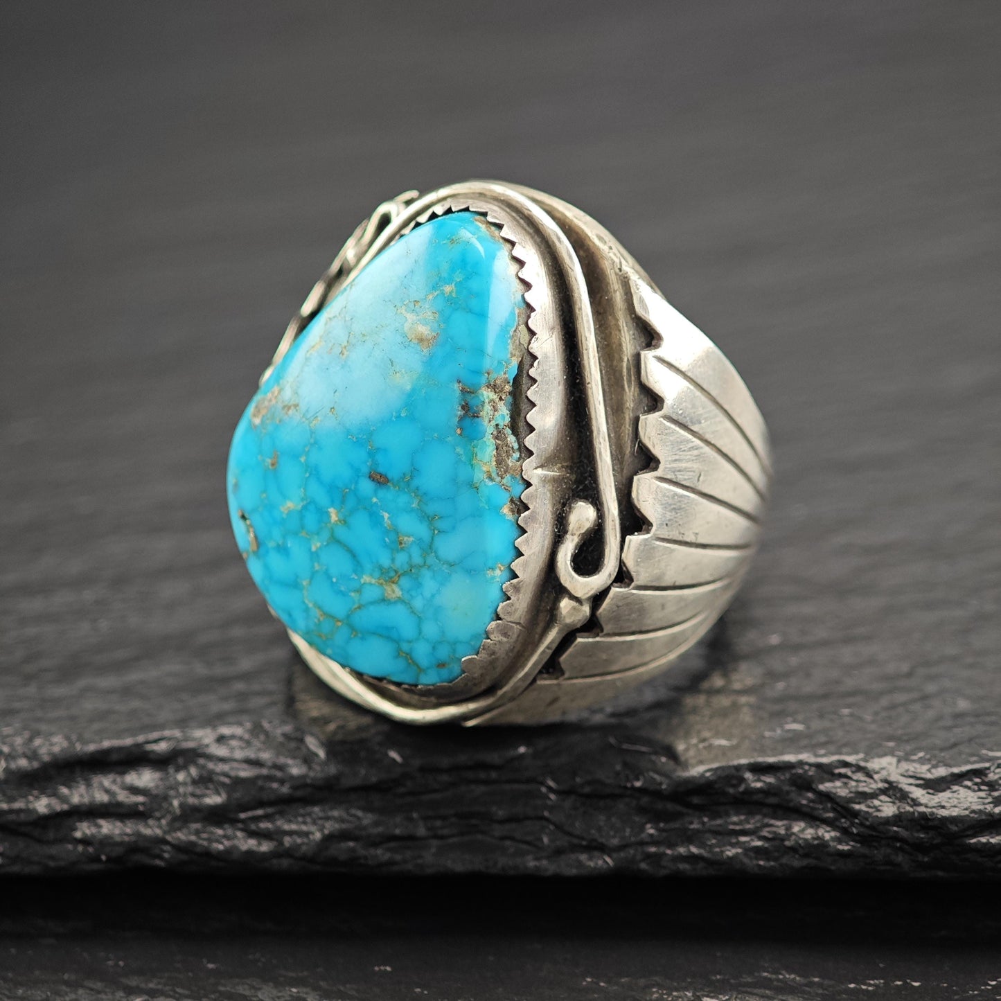 Lg Turquoise Ring Native Waterweb Design Sterling Silver R5791