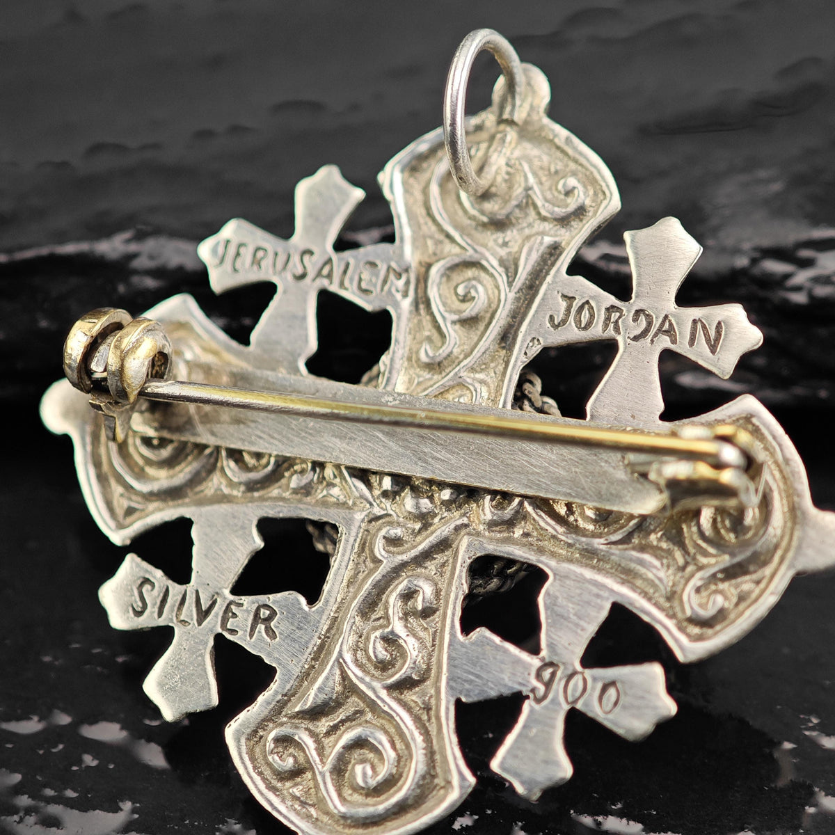 Color Change Corundum Jerusalem Cross 900 Silver Pendant/Brooch P3131