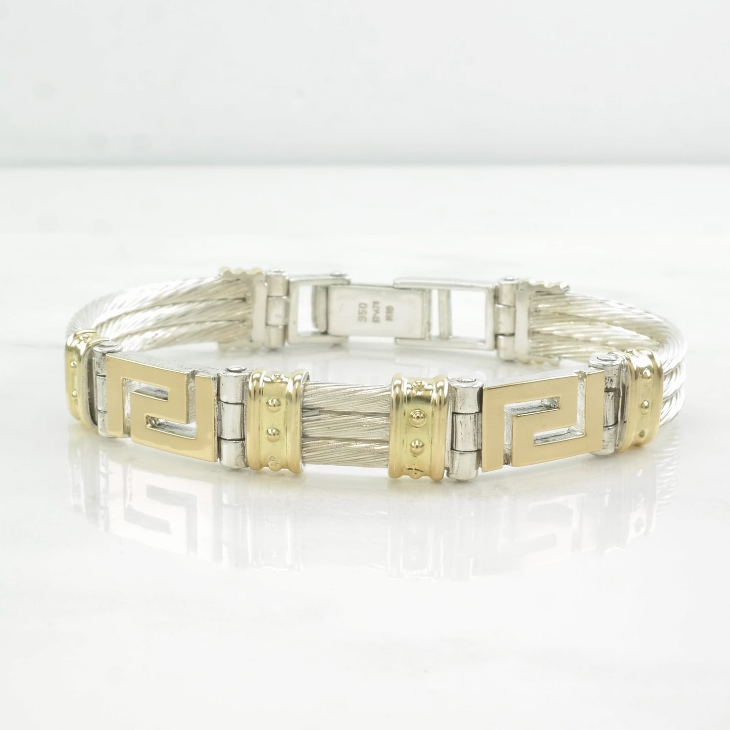 Modernist Sterling Silver Link Bracelet Gold Accent