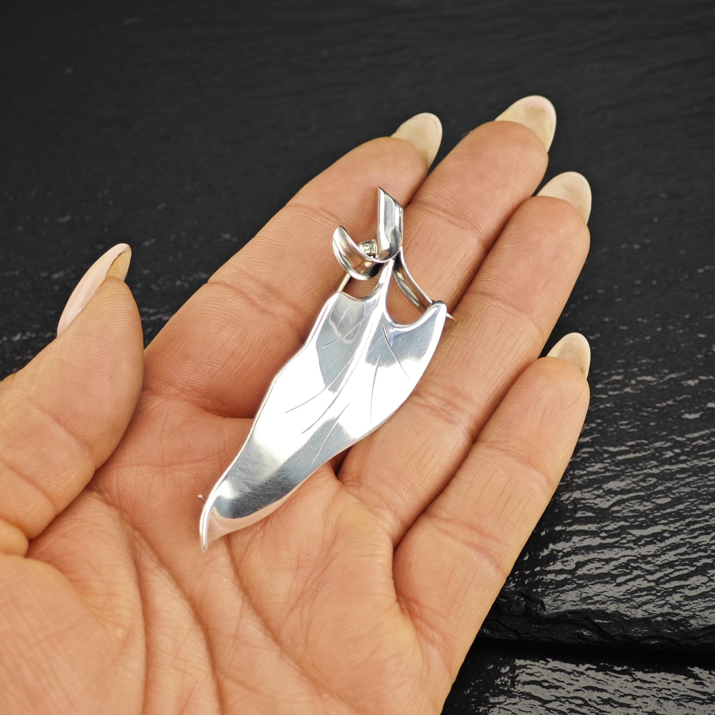 Vintage Sterling Silver Leaf Brooch from Denmark Elegant Design