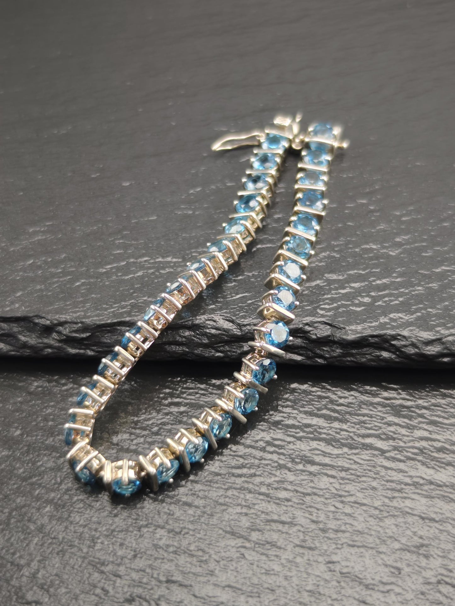 Vintage 5mm London Blue Topaz 13ctw Line Bracelet Sterling Silver