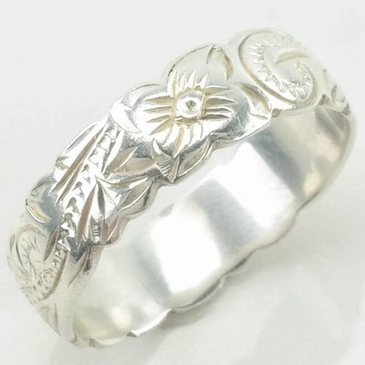 Vintage Sterling Silver Ring Engraved Floral, Western, Band Size 8 3/4