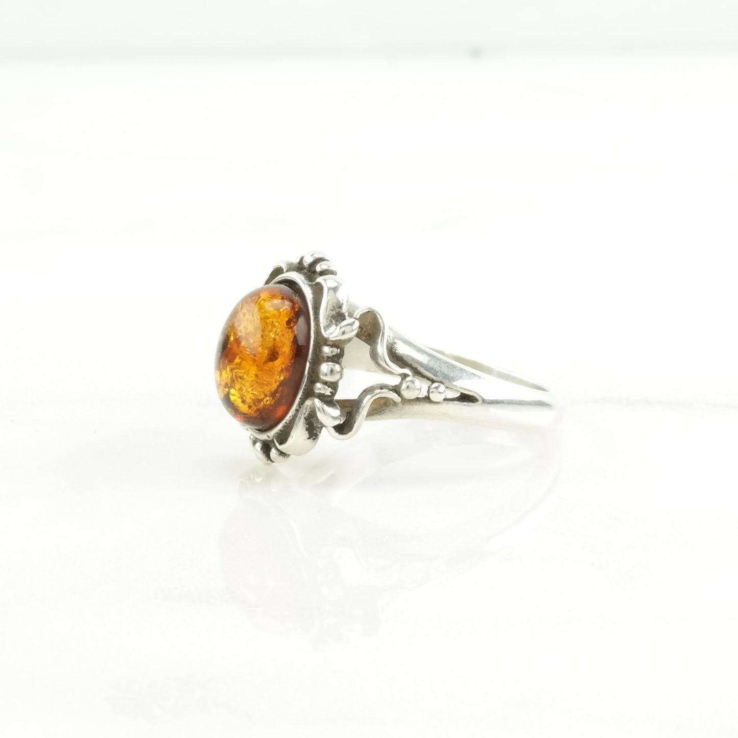 Sterling Silver Ring Amber Orange Size 6 3/4