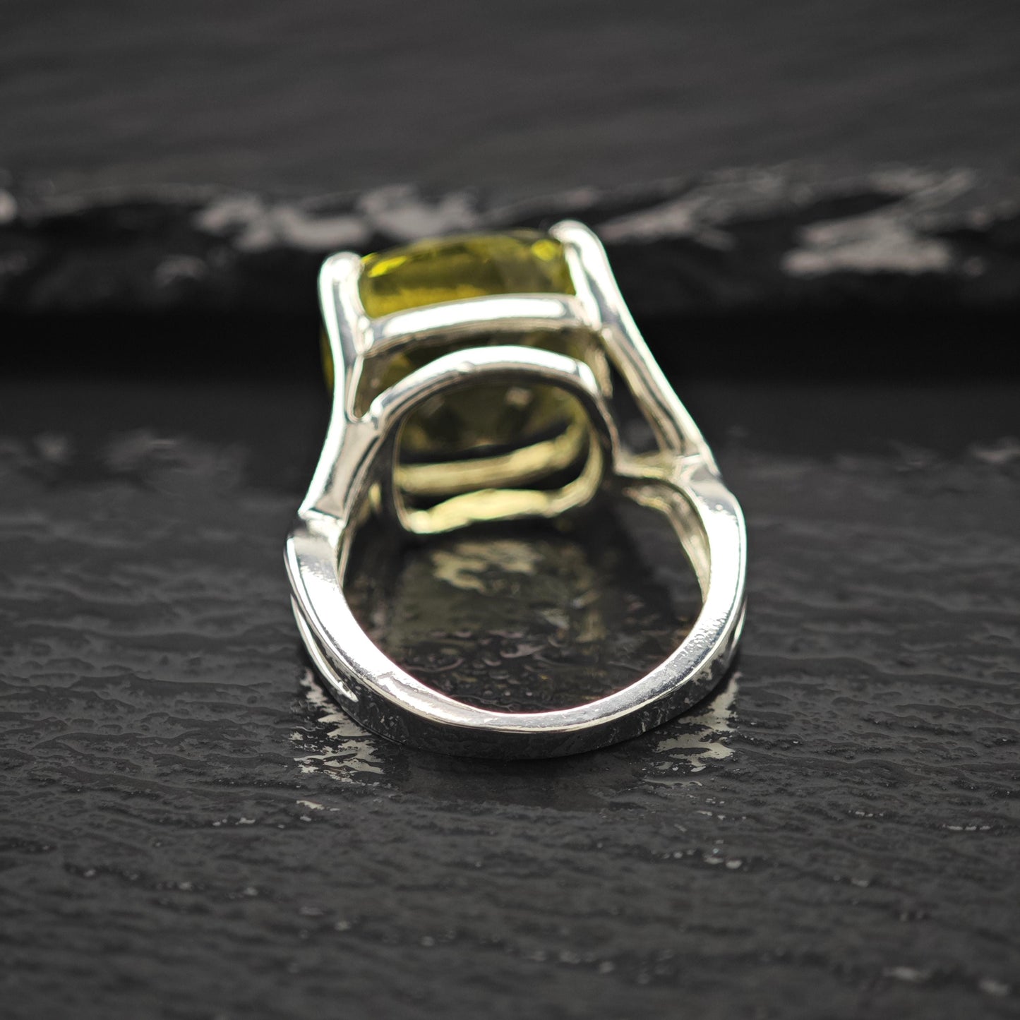 Lemon Quartz Statement Ring - Sterling Silver Size 7