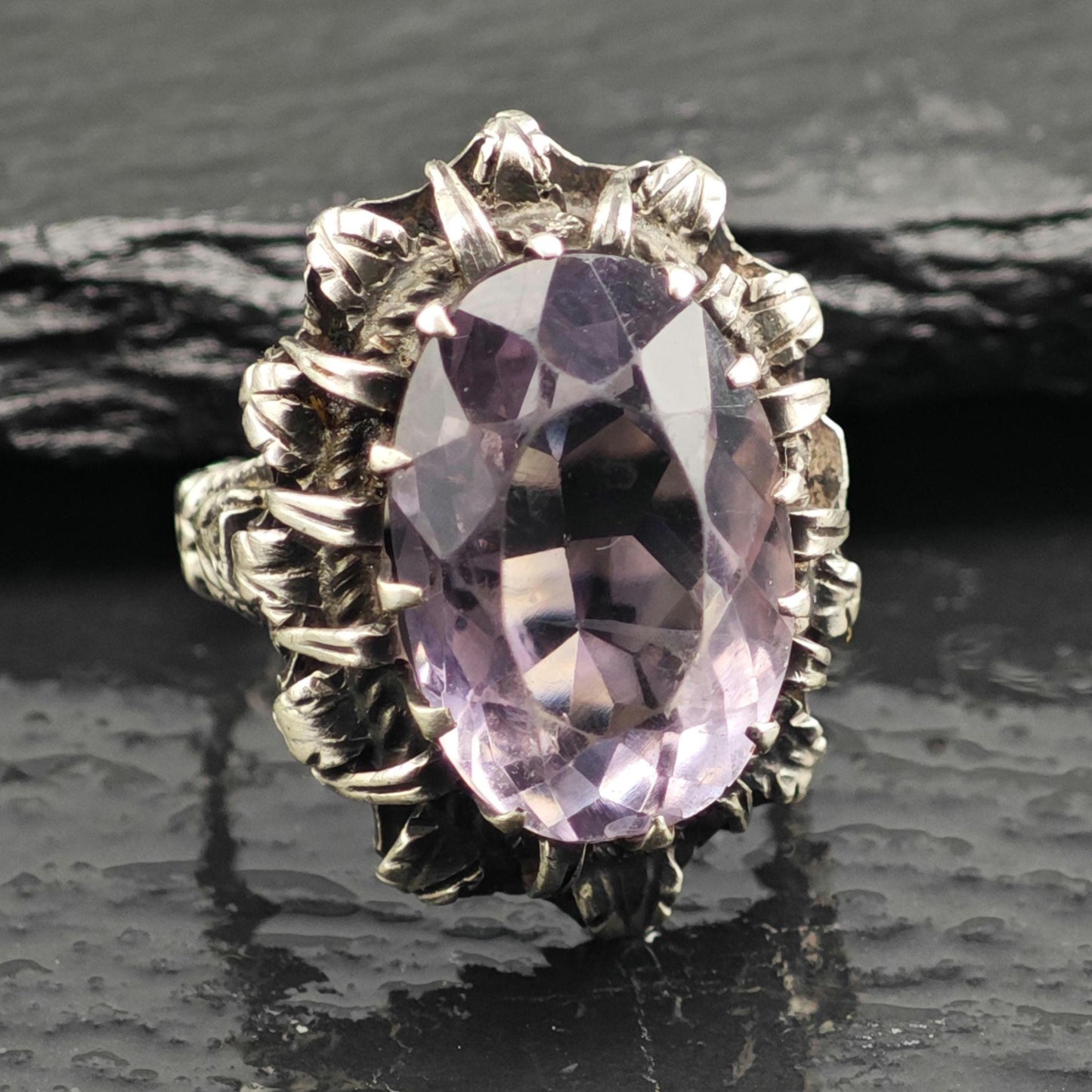 AS IS Mid Century Amethyst Sterling Silver Ring Sz 6 R6601