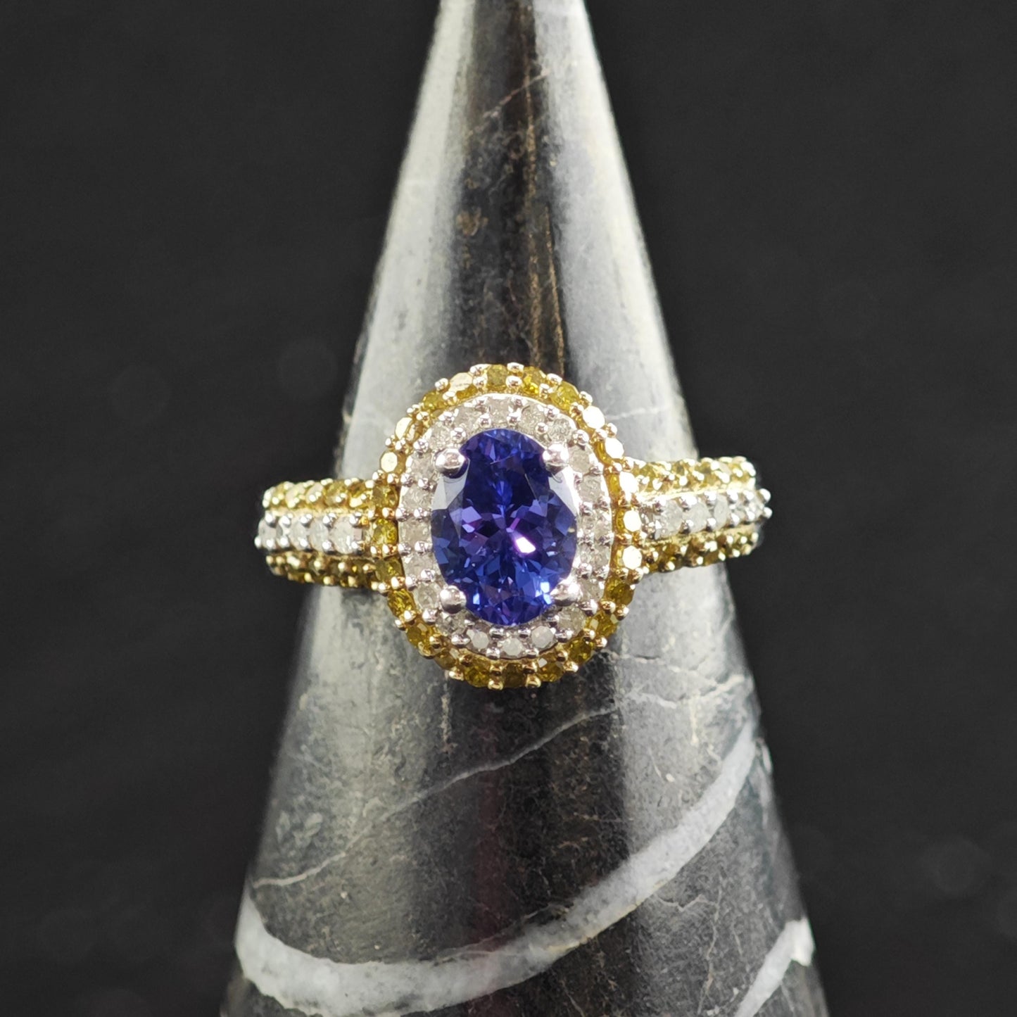 Tanzanite & Diamond Sterling Silver Ring Sz 6 R6599