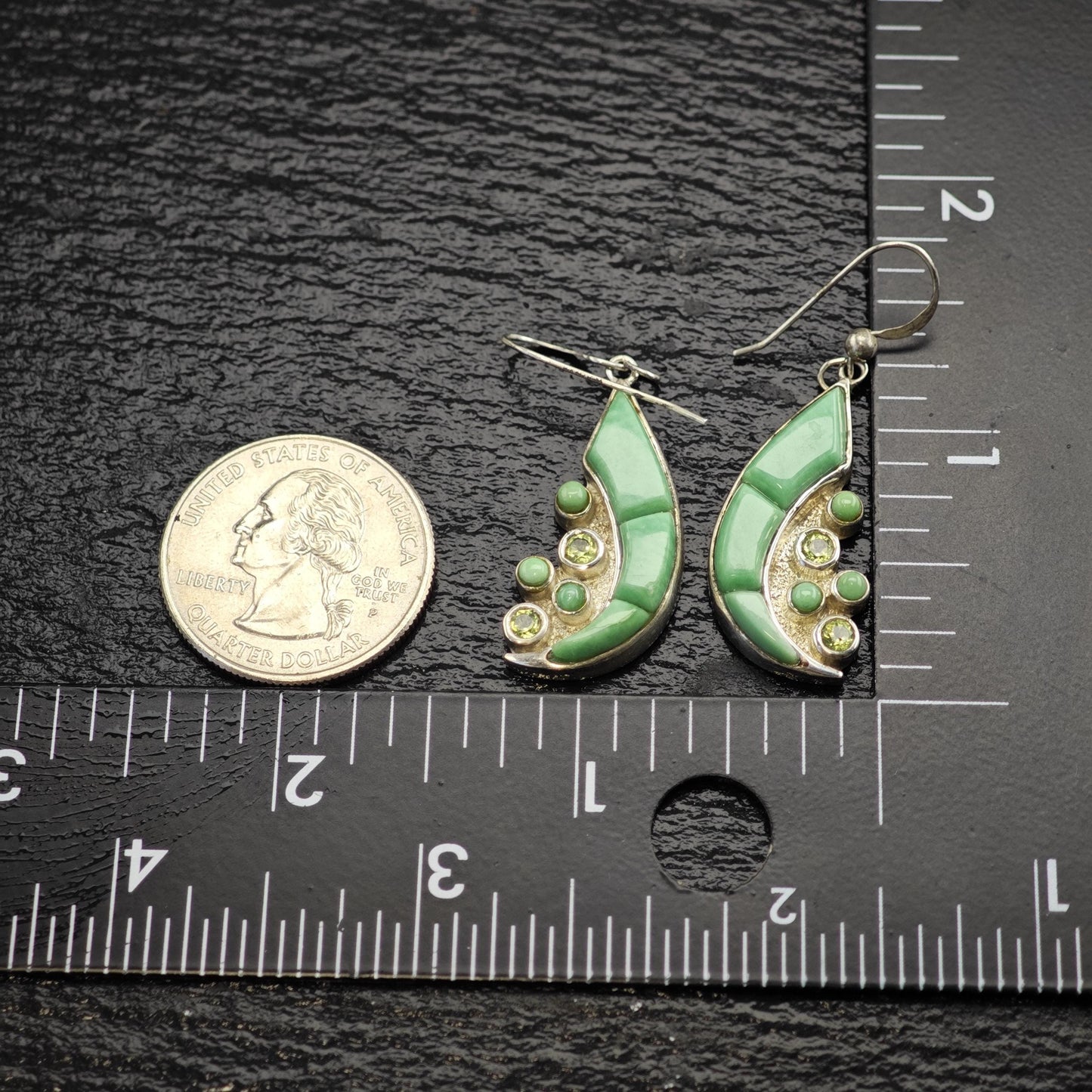 Green Gemstone & Peridot Crest Hook Earrings Sterling Silver ER3188