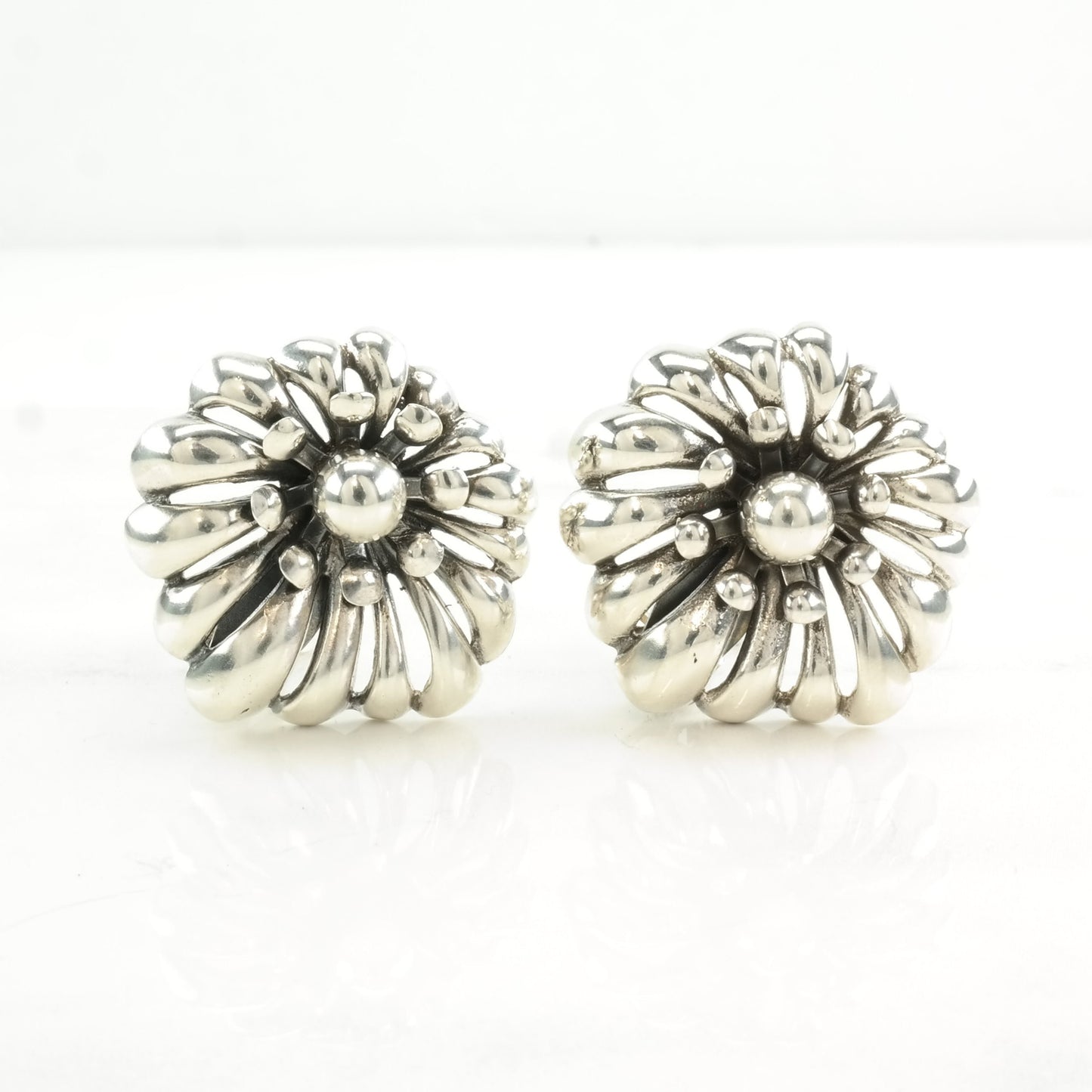 Vintage Sterling Silver Clip on Earrings Napier Floral