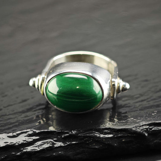 Malachite Rotating Face Sterling Silver Ring Sz 5 1/2 R6813