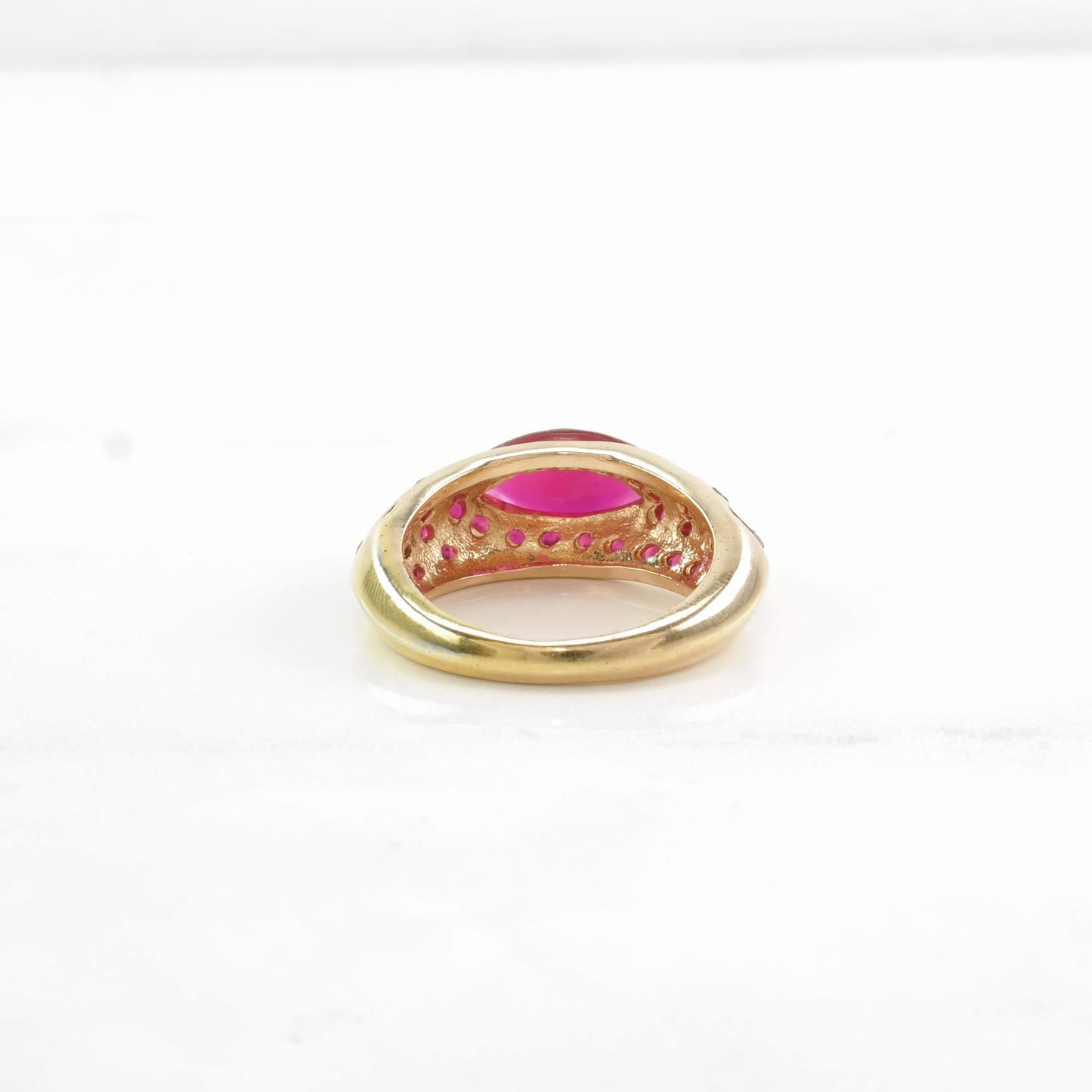 Sterling Silver Ring Lab Ruby Gold Plated Red Size 6 3/4