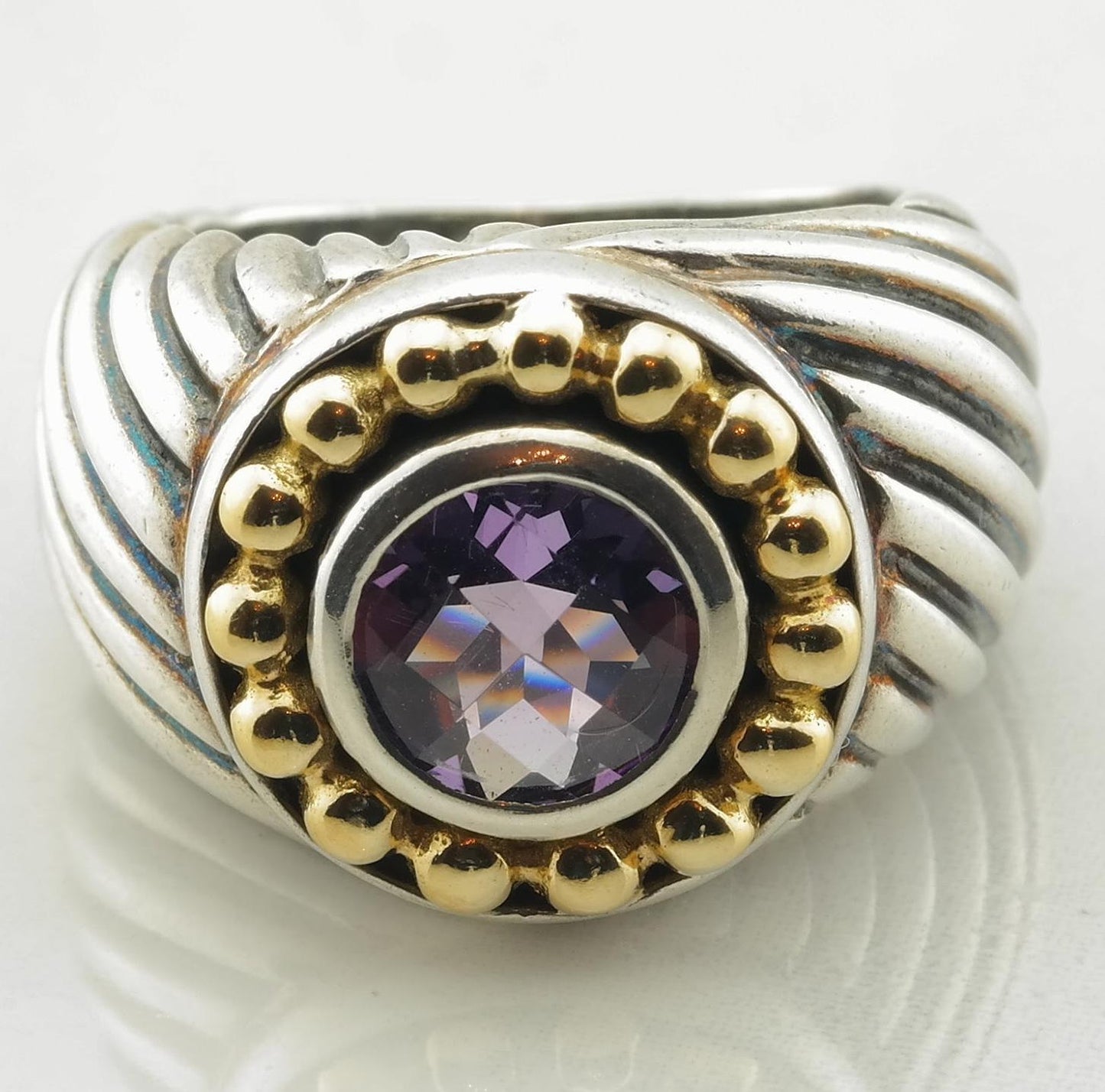 Vintage Sterling Silver Ring Amethyst Gold Accent Purple Size 6