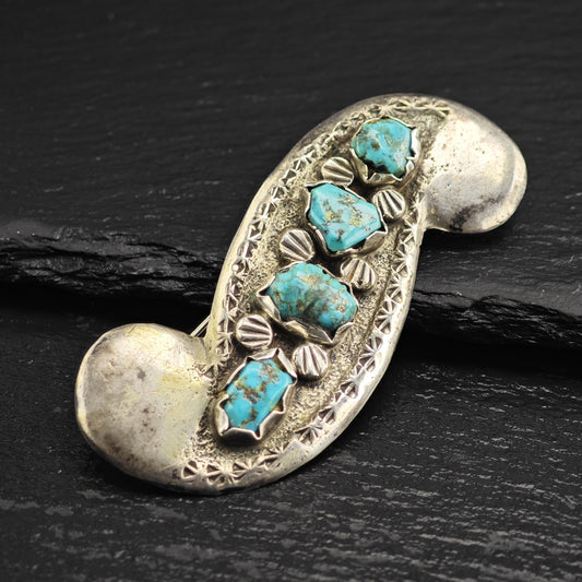 Attr. Dan Simplicio, Zuni Tufa Cast Sleeping Beauty Turquoise, Sterling Silver Brooch
