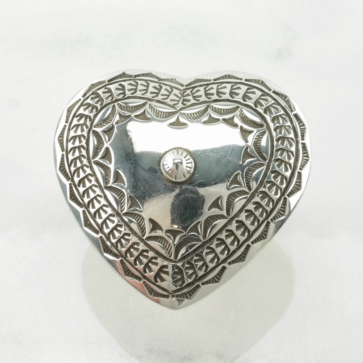 Native American Silver Ring Heart Large, Stamped, Shield Sterling Size 9