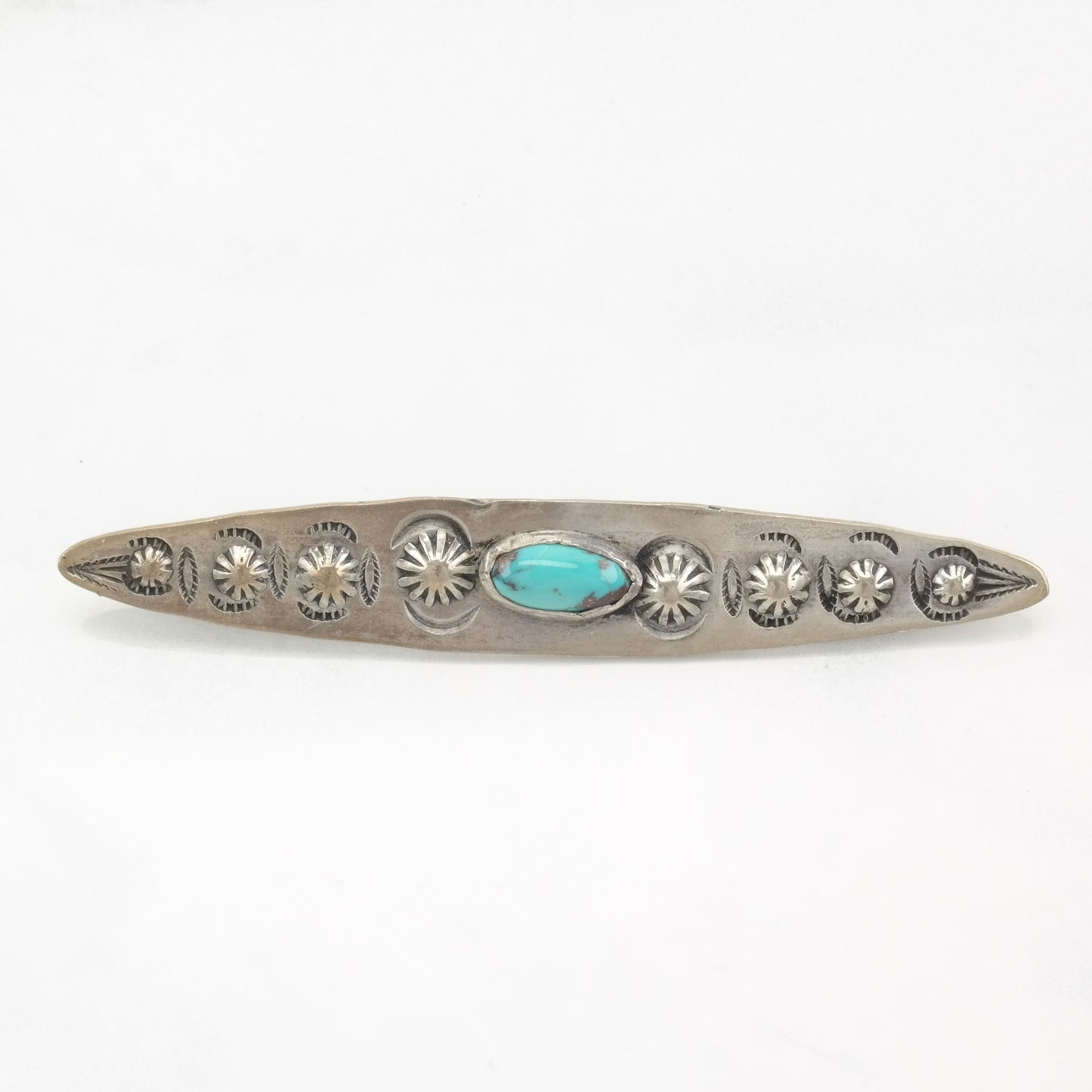 Native American Sterling Silver Brooch Floral Blue Turquoise