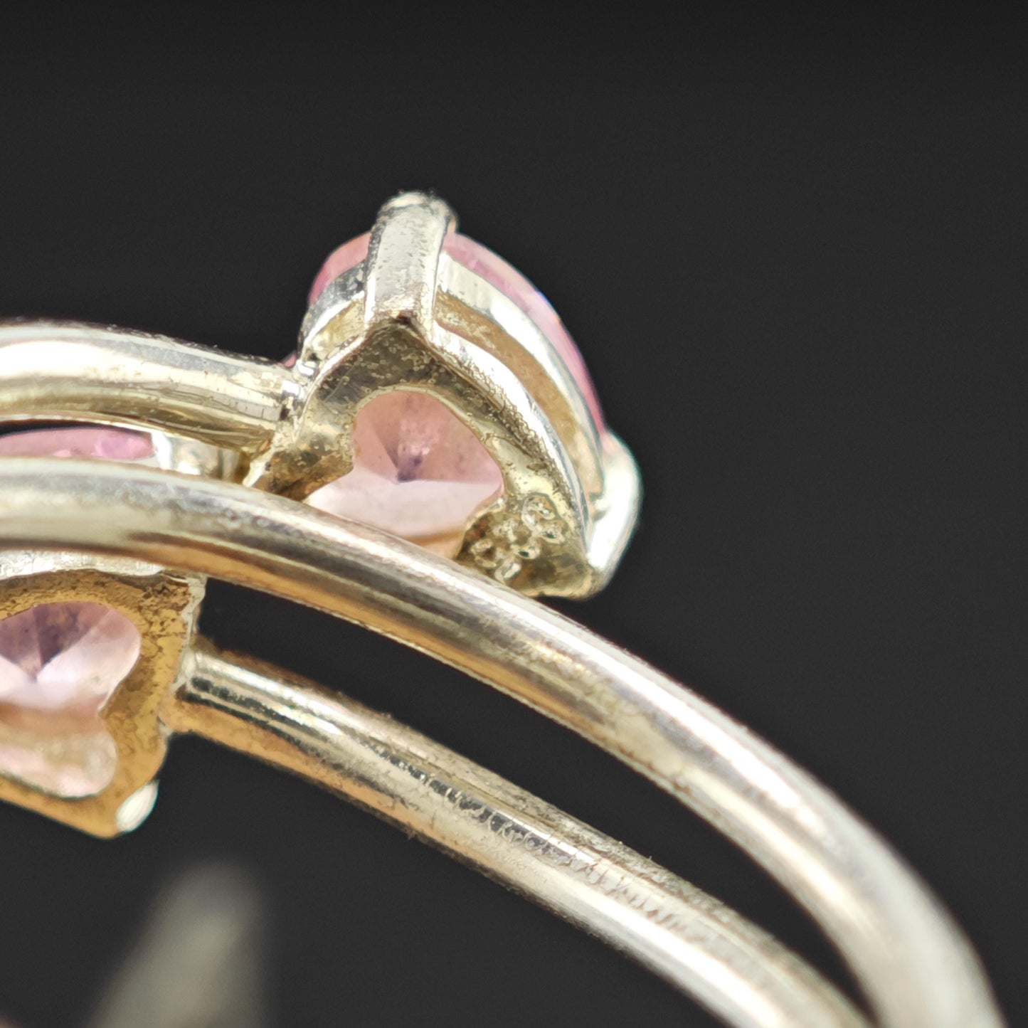 Sterling Silver Ring Double Pink Hearts Size 7 R6191
