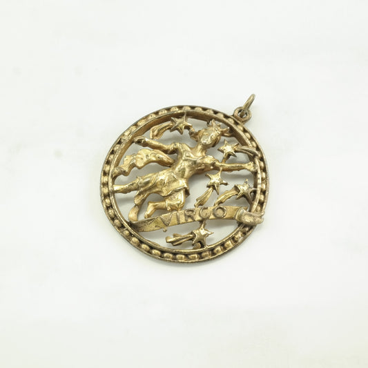 Vintage Antique, Art Nouveau Virgo, Figure Gold Gilded, Zodiac Sterling Silver Pendant