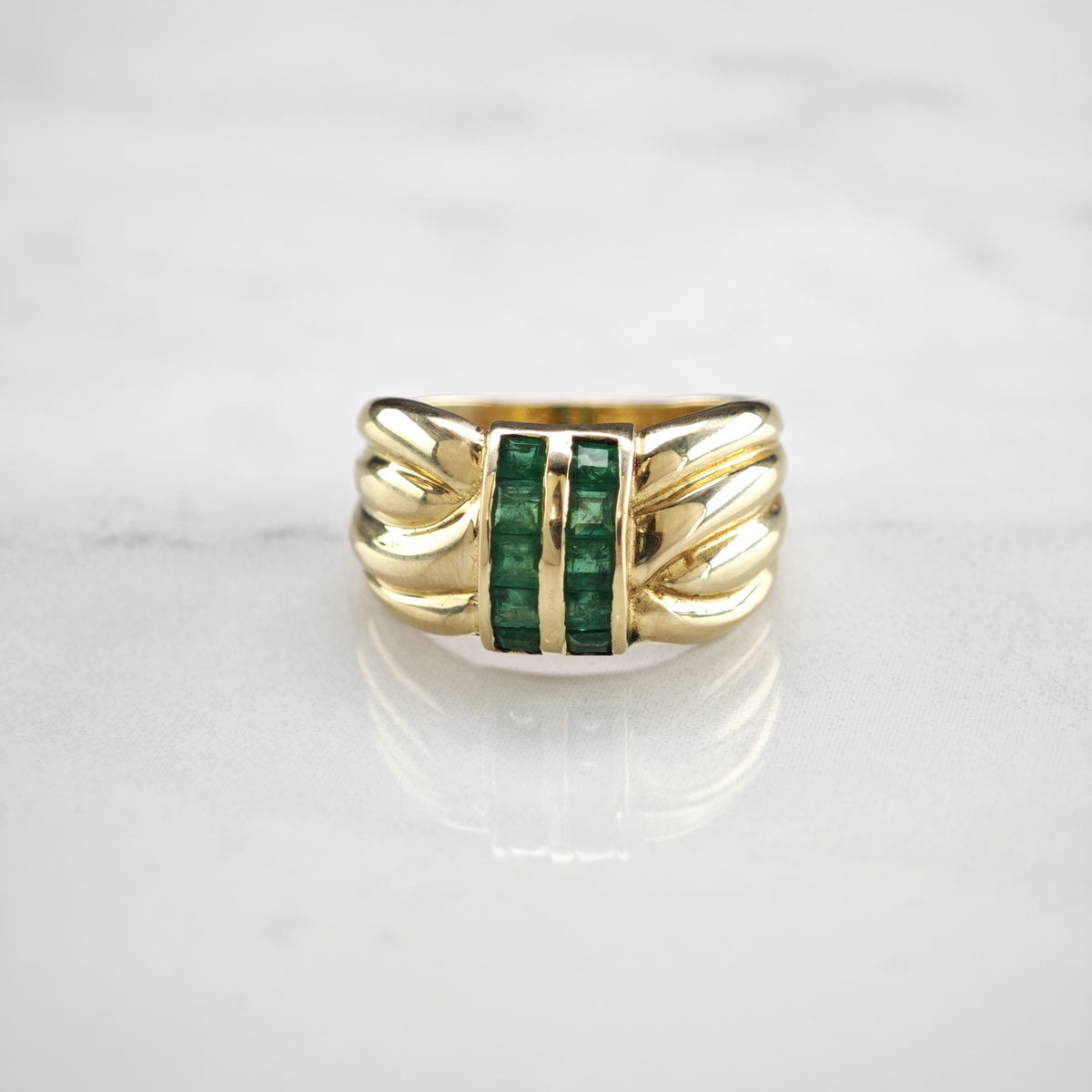 Natural Emerald 14K Gold Woven Band Ring Sz 9 R6787