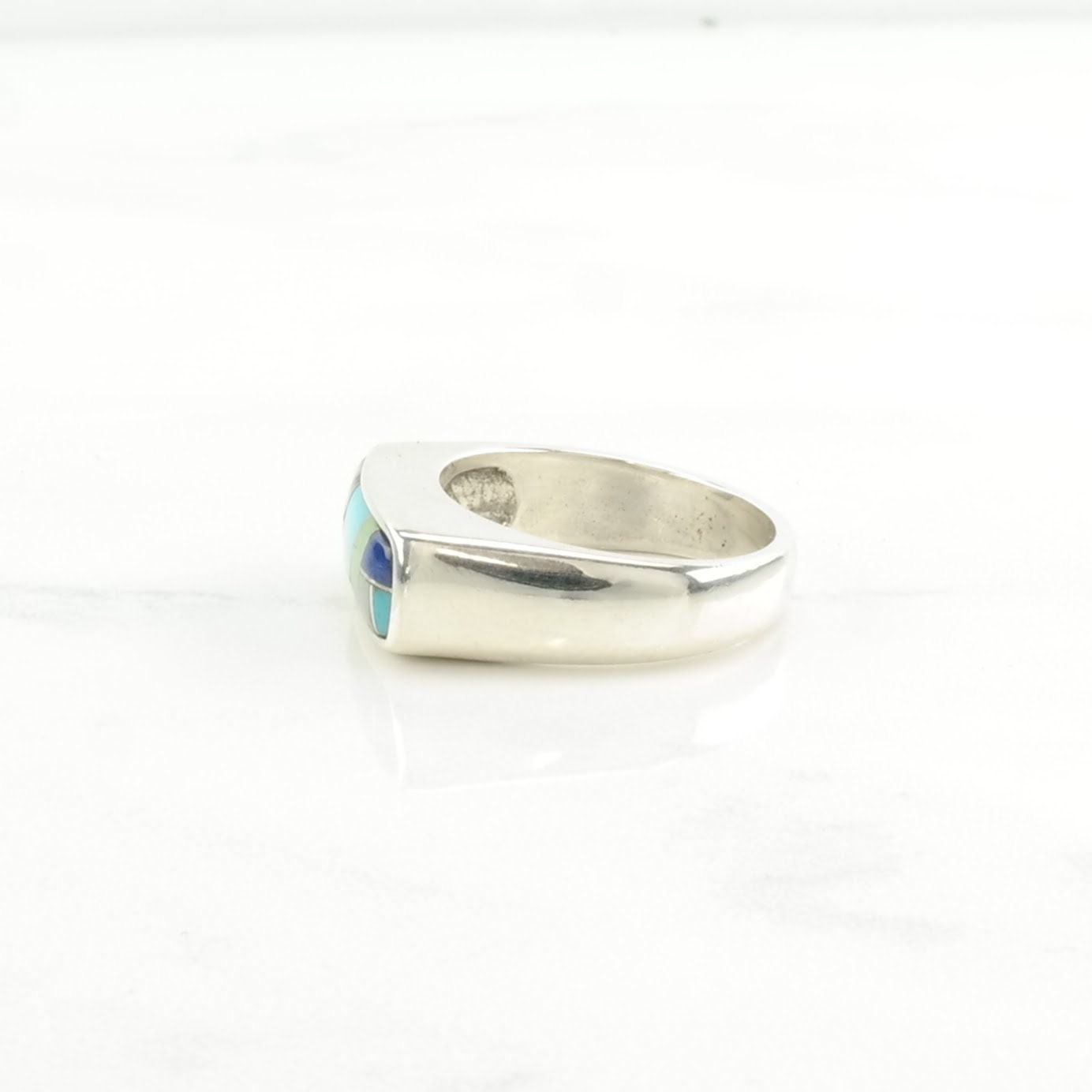 Carolyn Pollack Silver Ring Turquoise, Lapis Lazuli, Onyx Inlay Sterling Size 6 1/4