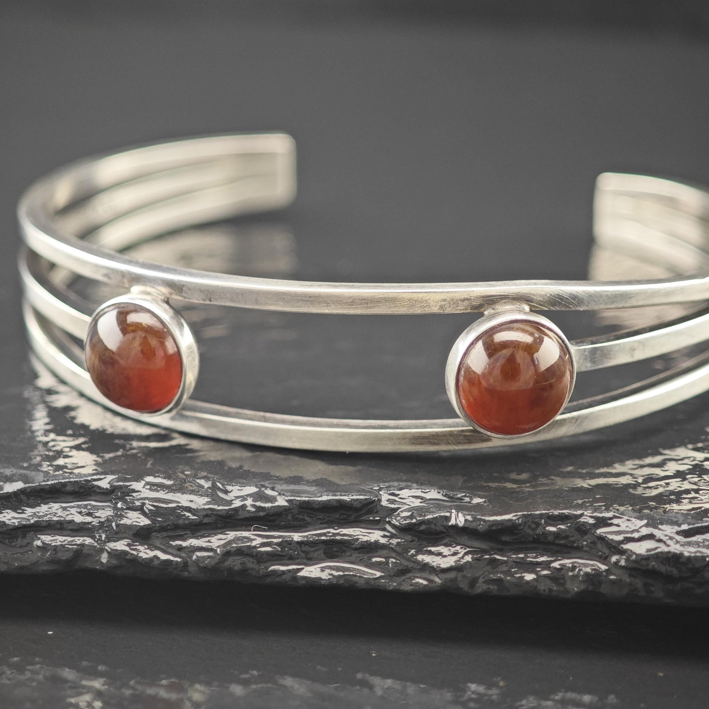 Denmark Silver Amber Modernist Cuff Bracelet Sterling N. E From
