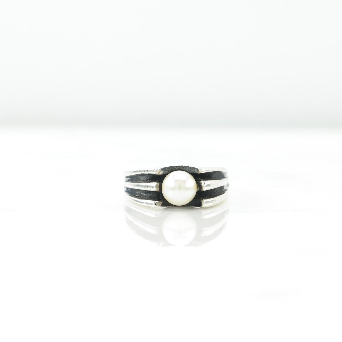 Vintage MCM Silver Ring Pearl Modernist Sterling Size 7