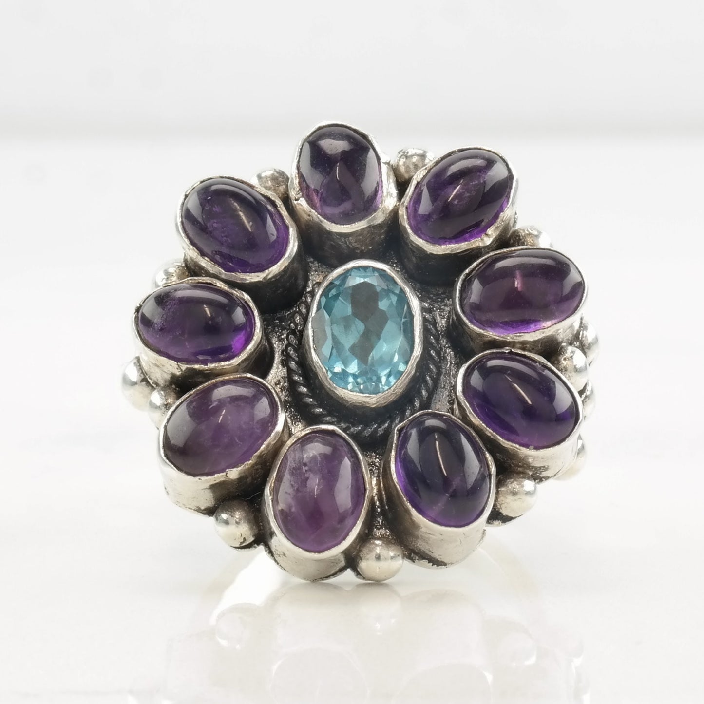 Sterling Silver Ring Amethyst, Topaz Floral Size 6 1/4