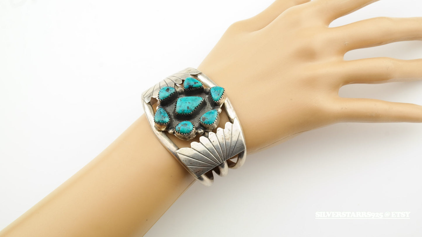 Native American Sterling Silver Cuff Bracelet Blue Turquoise