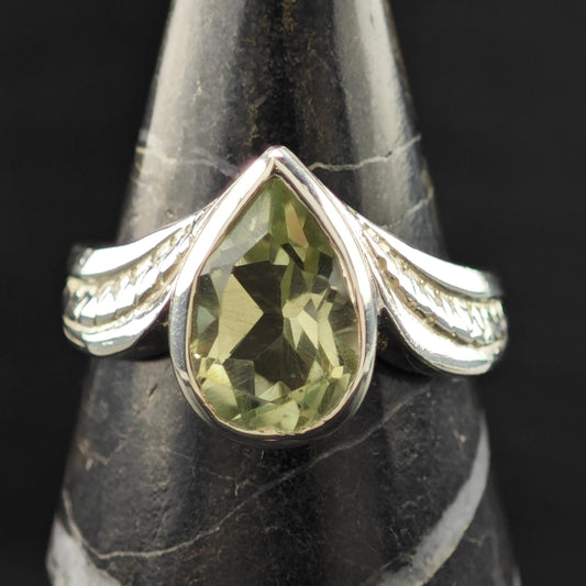 Teardrop Prasiolite Ring Sterling Silver Sz 7 1/4