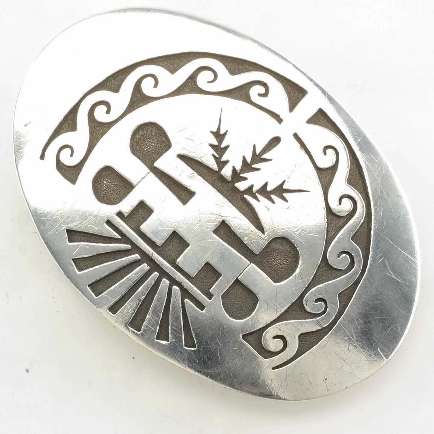 Hopi Native American Sterling Silver Kachina Overlay Belt Buckle