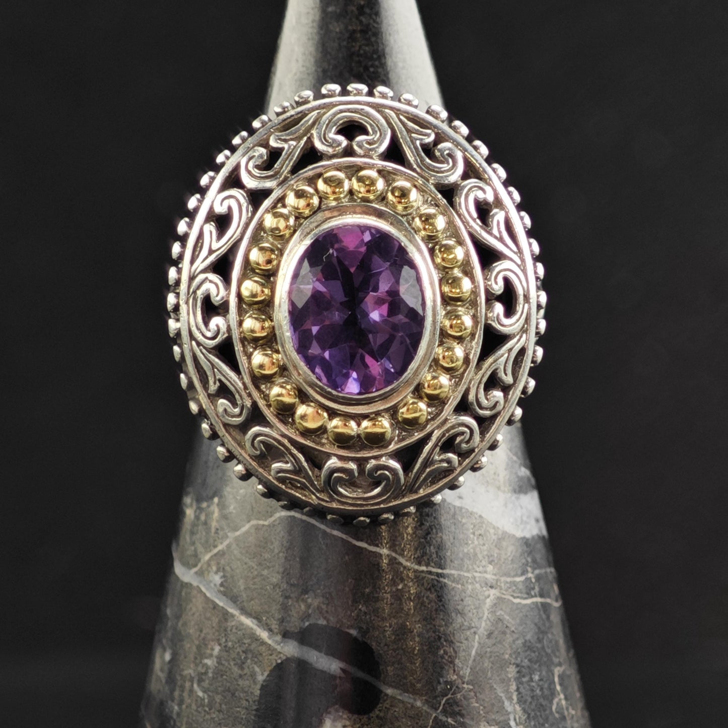 Amethyst 18k Gold Accent Sterling Silver Ring Sz 8 R6566
