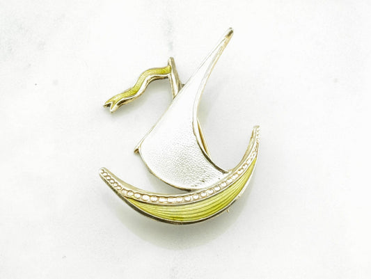 Norwegian Enamel Sailboat Sterling Silver Brooch