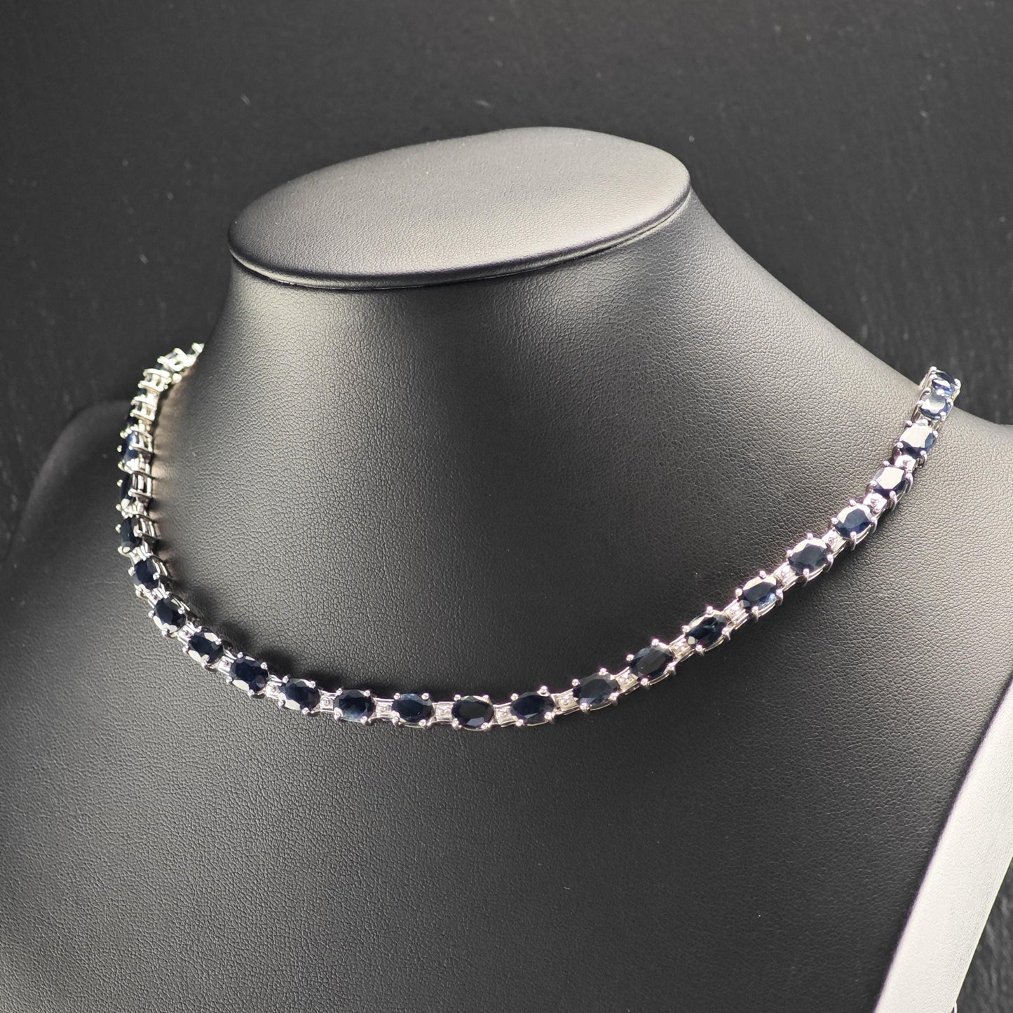 40cttw Dark Sapphire Line Necklace Sterling Silver N2735