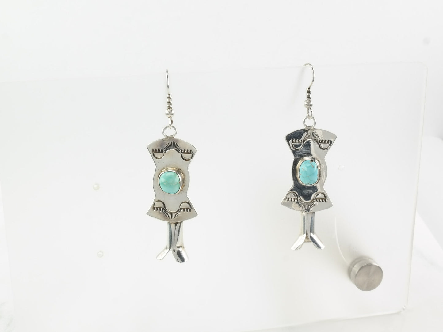 Southwest Sterling Silver Blue #8 Turquoise, Blossoms Turquoise Earrings Fish Hooks