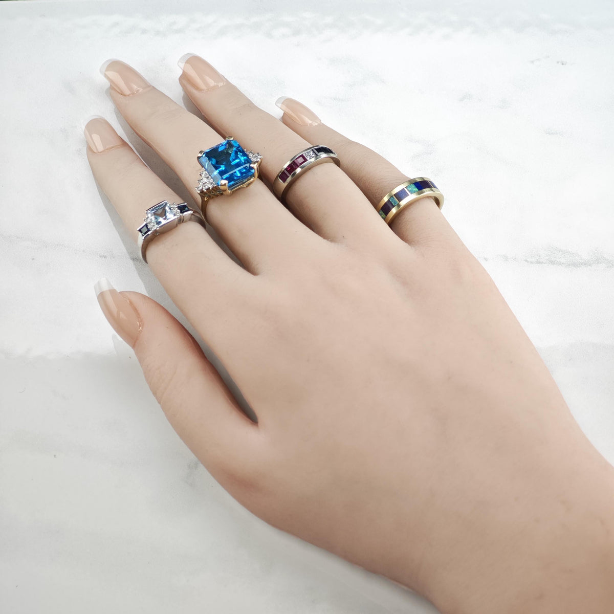 Lapis Opal Sugulite Inlay 14K White Gold Ring Sz 6 1/4 R6806