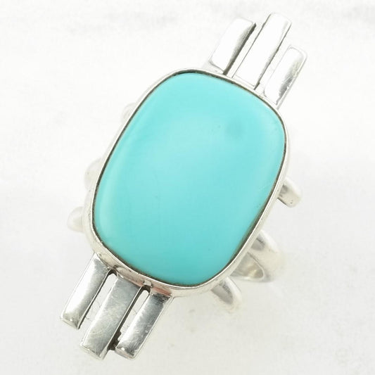 Vintage DTR Silver Ring Turquoise Imitation Sterling Blue Size 8