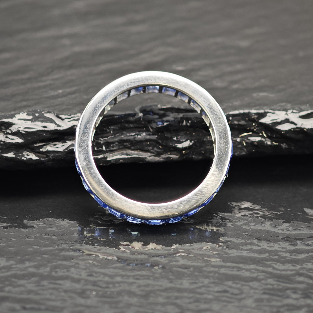 Art Deco Natural Sapphire Platinum Eternity Band 3.4mm Ring Sz 6 1/4 R6758