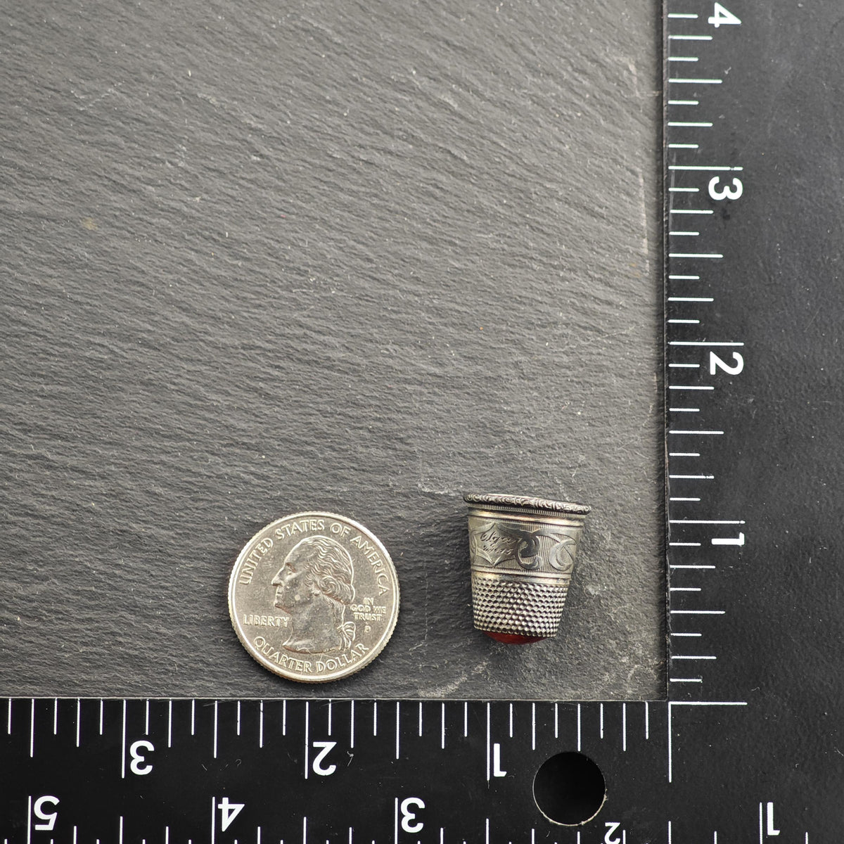 Antique Red Gemstone Thimble 830 Heavy Patina Sterling Silver MISC0422
