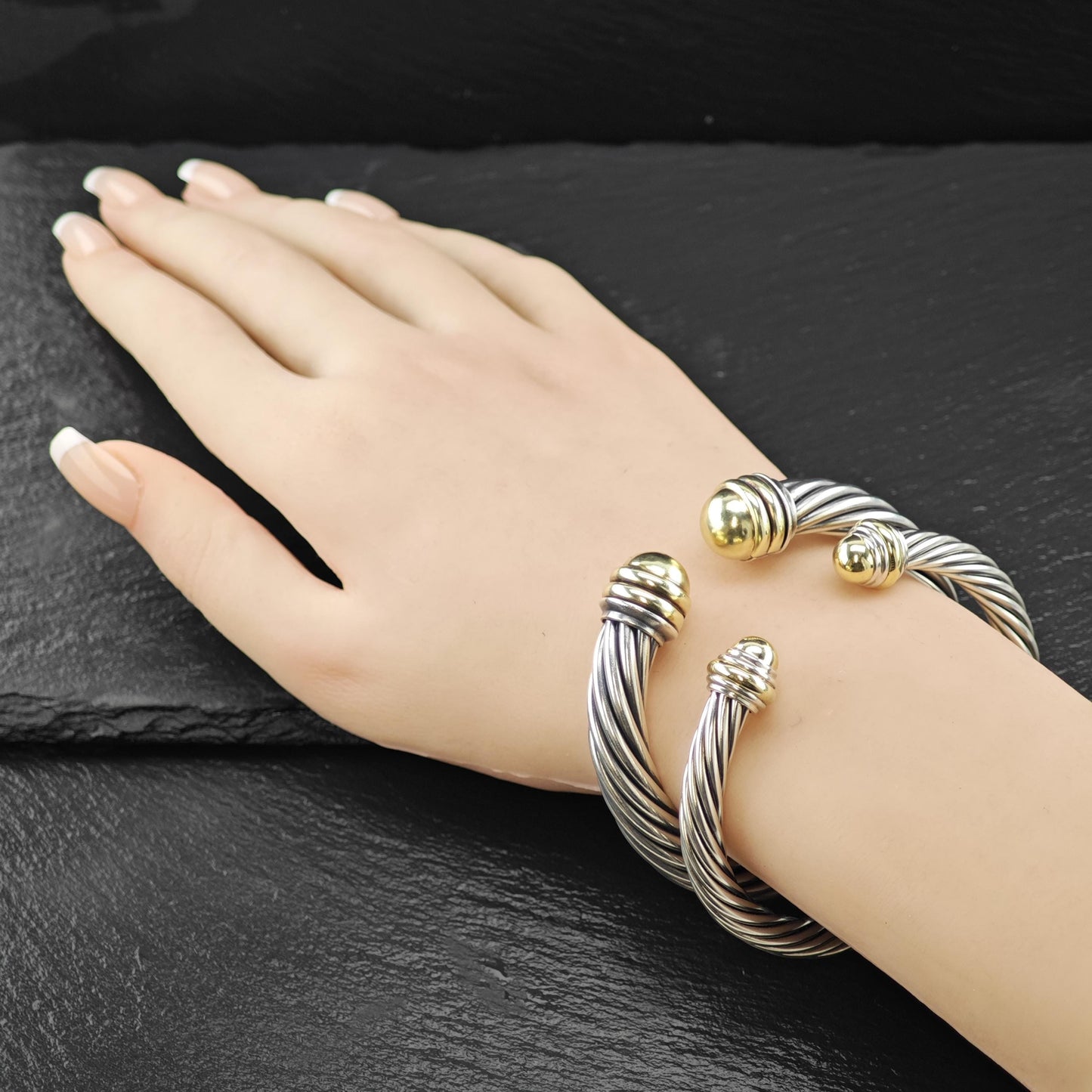 Vintage David Yurman Cable Cuff Bracelet, 14K Gold & Sterling Silver (Size 6.25)