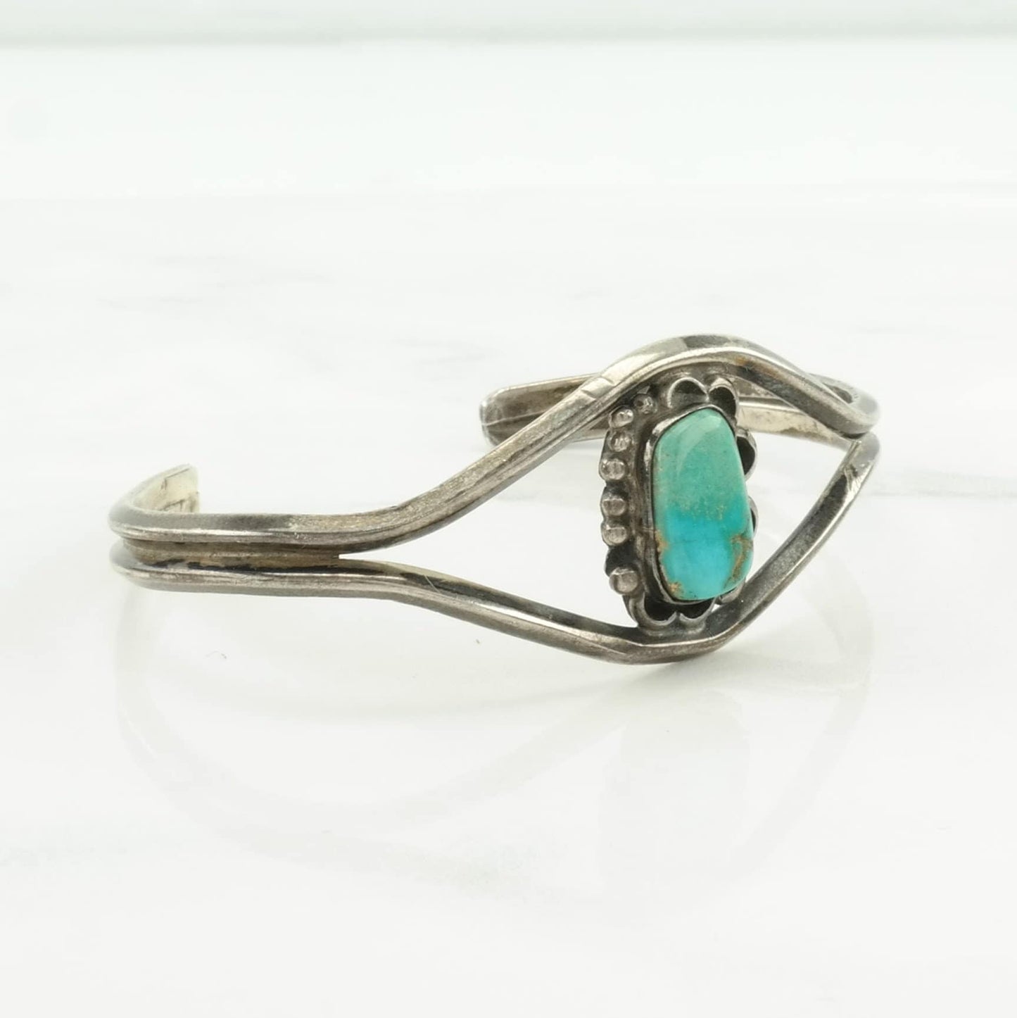 Southwest Sterling Silver Cuff Bracelet Blue Turquoise Floral